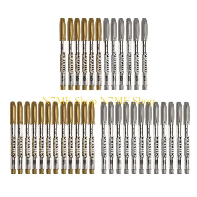 

N7MF 12 PCS Gold Silver Pen Purnent Art маркер