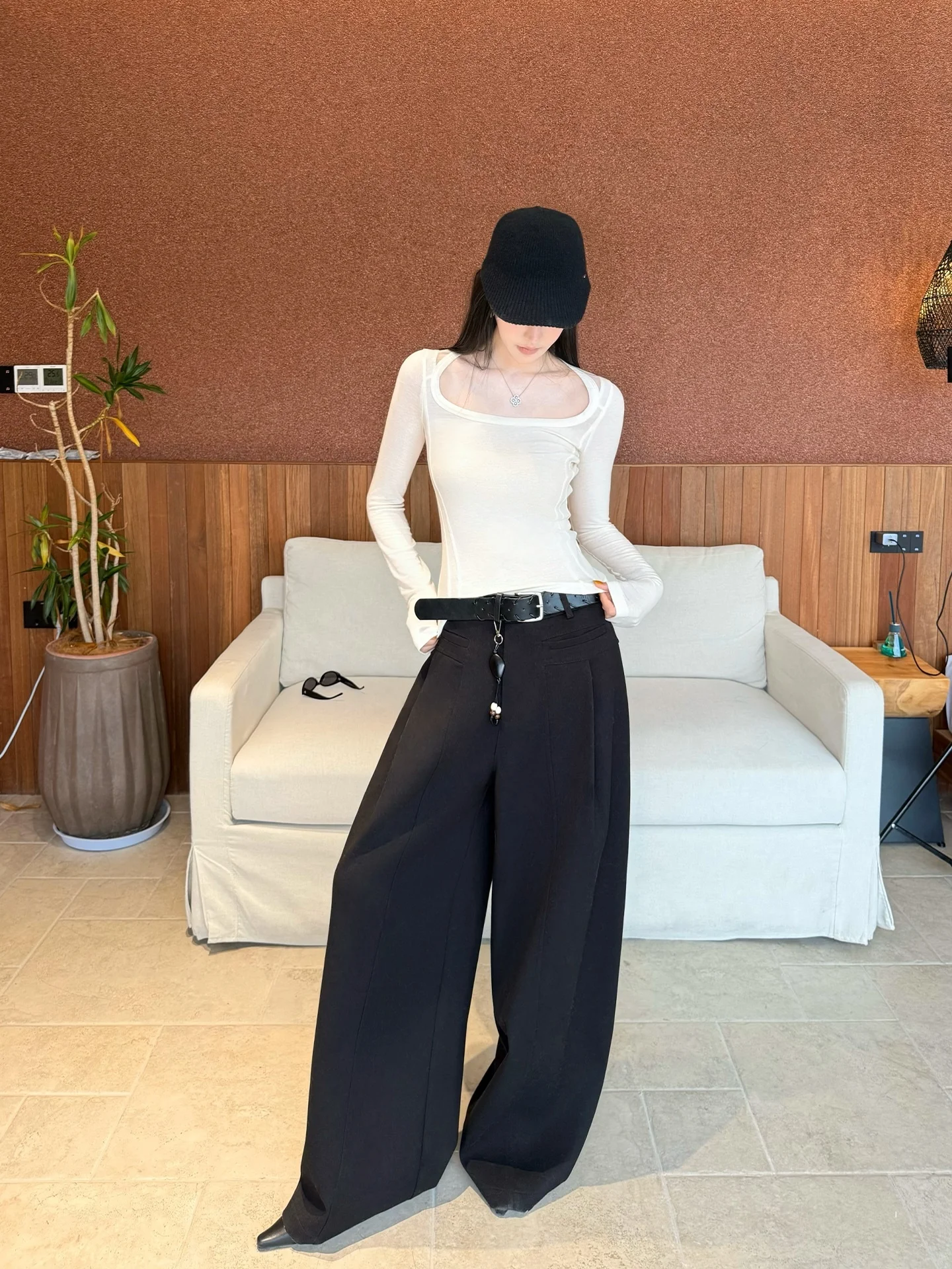 

Женская футболка ALIN с длинным рукавом, круглым вырезом, из трикотажной смесовой ткани (шерсть, лиоцелл, полиэстер), приталенная, весна 2026