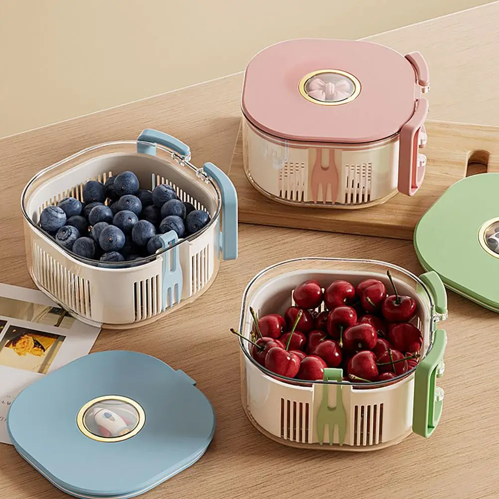 Fruit Washing Bowl, with Strainer And Fork, Multifunctional Portable Drain Basket, Berries Vegetables Cleaning Container, for Ki