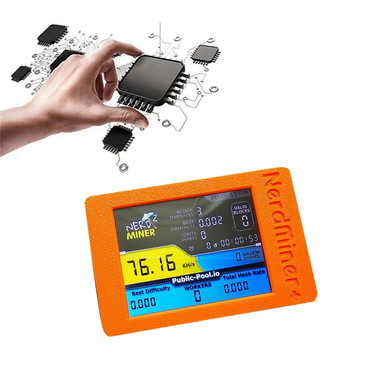 สําหรับ Nerdminer 77 K/S Hashrate พร้อมหน้าจอ 2.8 นิ้ว BTC หวย SOLO Miner Bitcoin Nerd Miner สําหรับ BTC Miner สีส้ม