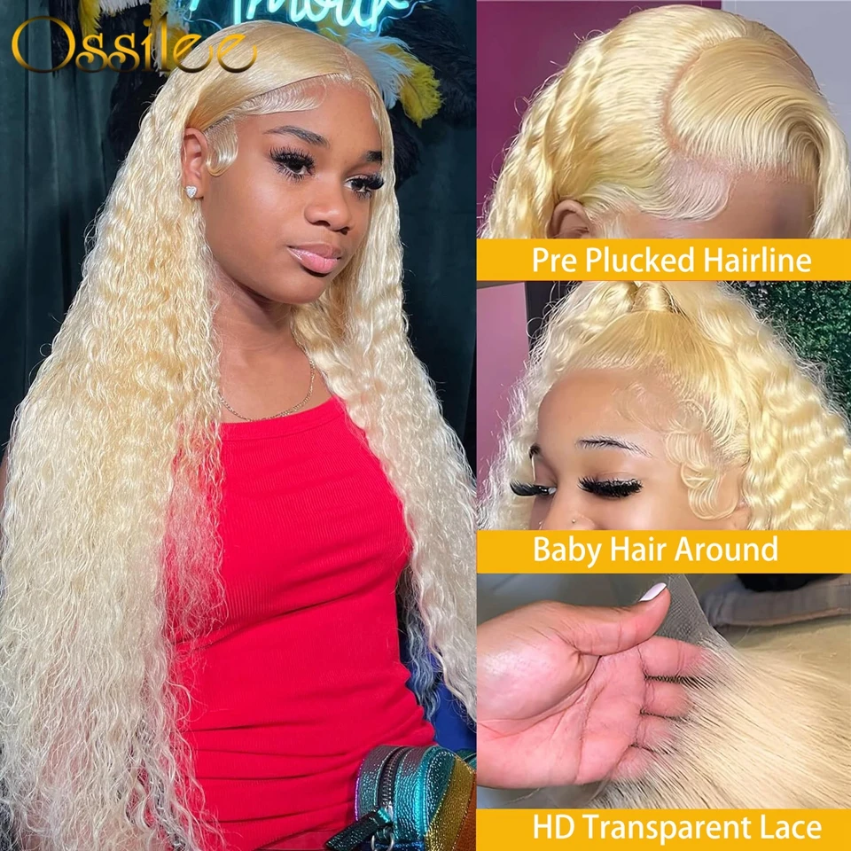 613 Blonde Deep Wave Lace Front Wig Human Hair 13x6 HD Lace Front Wigs Human Hair Pre Plucked Deep Curly Human Hair Wig