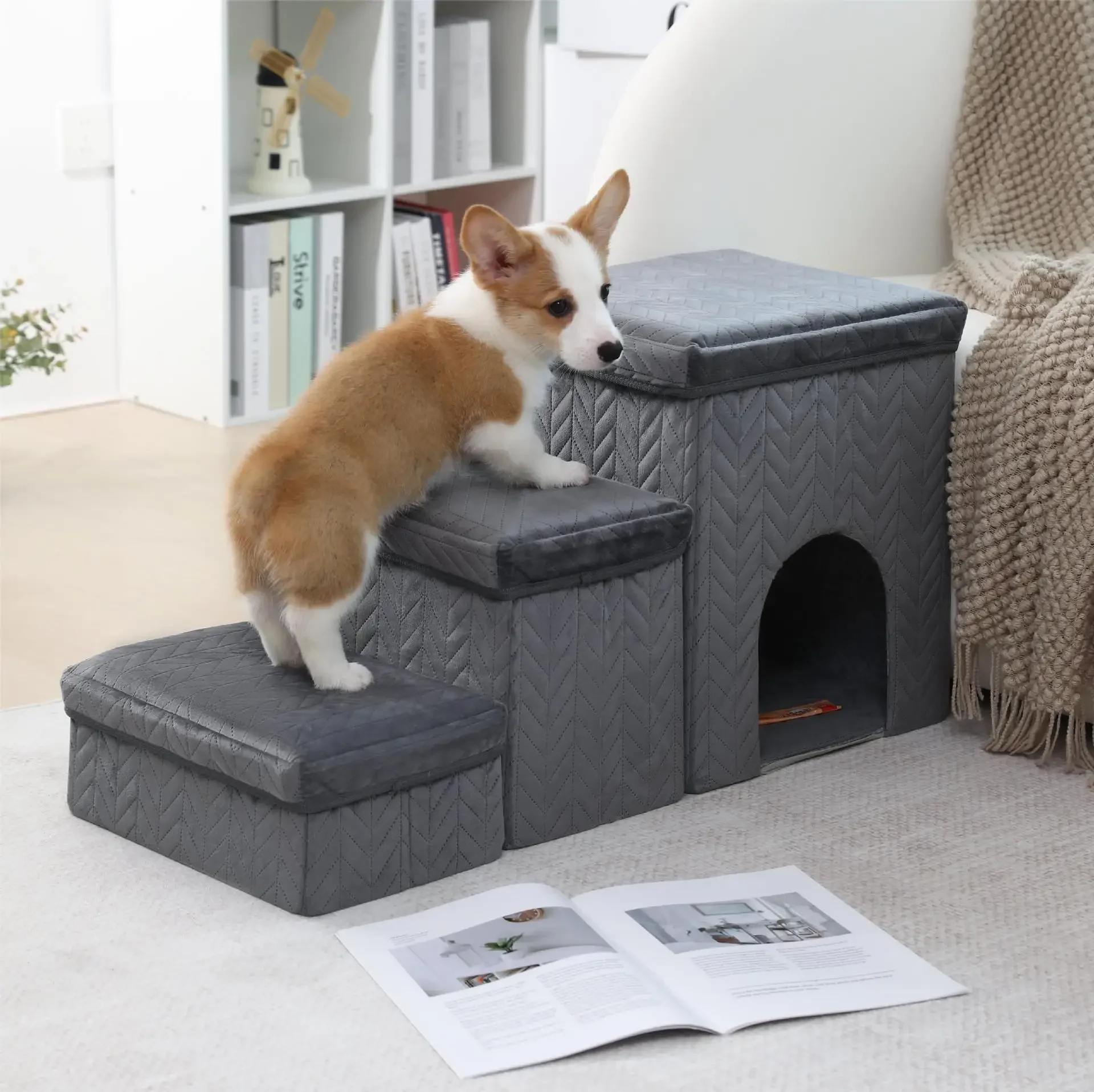 

Pet stairs dog up bed steps foldable small dog climbing ladder pet kennel bedside sofa foldable ladder pets