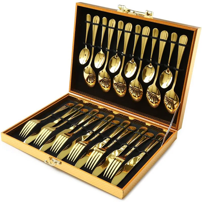 أوروبا مجموعة أدوات المائدة بسيطة الرجعية الفولاذ المقاوم للصدأ الخدمات صديقة للبيئة مجموعة أدوات المائدة 24 قطعة Juegos دي Vajilla ديكور المنزل EC50CJ #1