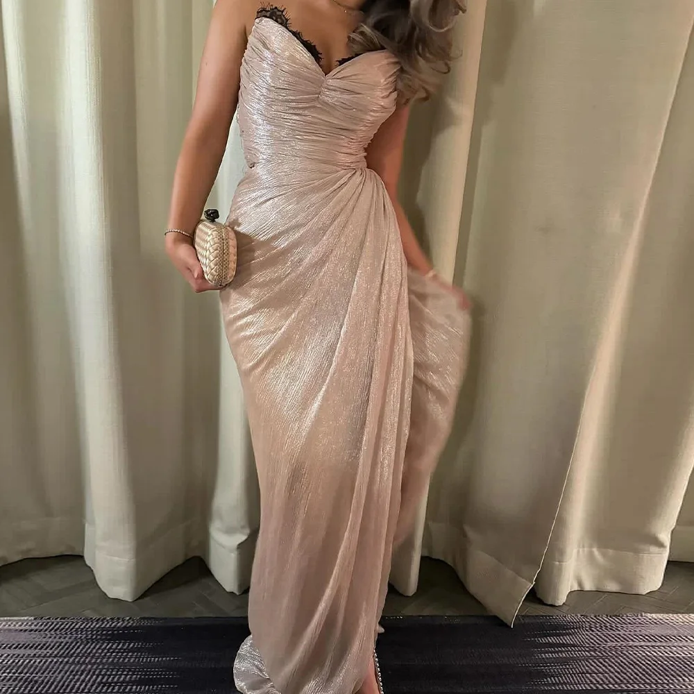 Customized Temperament Satin Lace Evening Dress Sexy V-Neck Sleeveless Special Occasion Gowns Saudi Arabia 2025 Custom Size