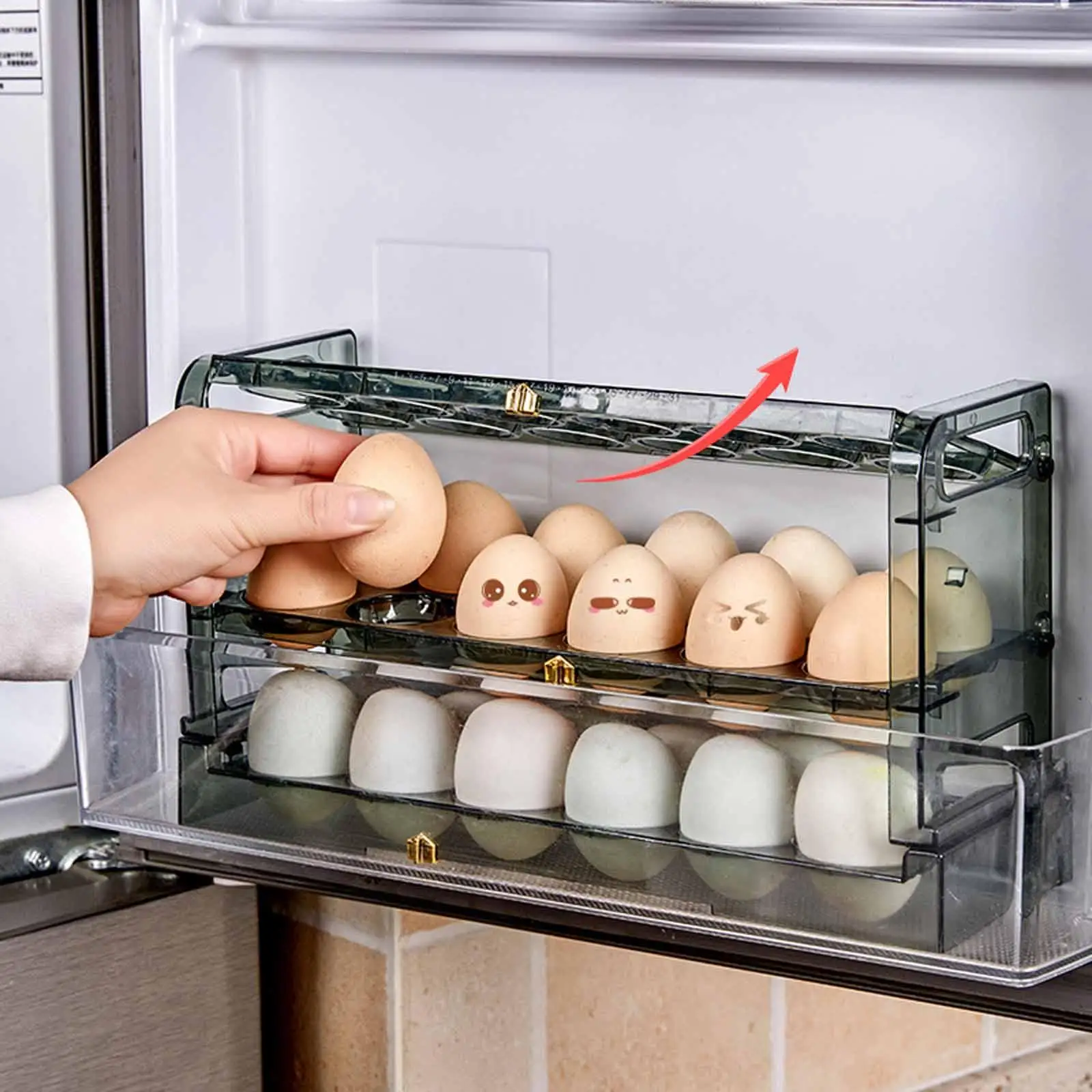 Multi Layer Egg Storage Box Tray Carrier Food Containers Organizer for Refrigerator Household Countertop Cutlery Racks Kitchen