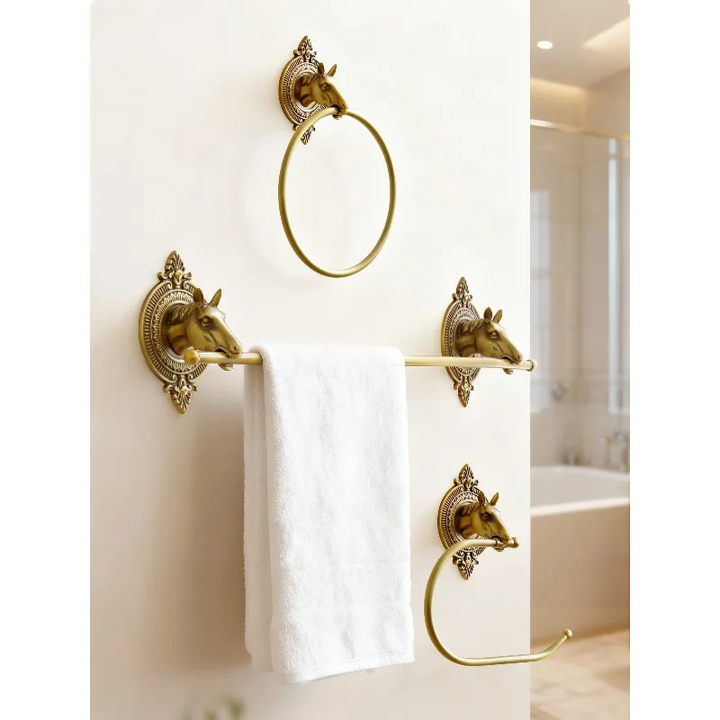 

European retro brass towel rack, bathroom, bathroom wall-mounted storage, light luxury hanger, washbasin hanging towel ring