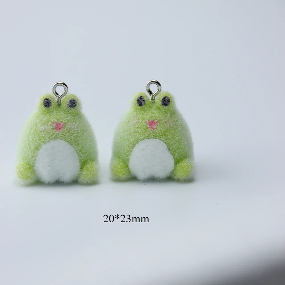 20Pcs 3D Cute Cartoon Flocking Frog Charms Mini Plush Animal Frog Resin Pendant For Bag Keychain Earring DIY Crafts Jewelry Make