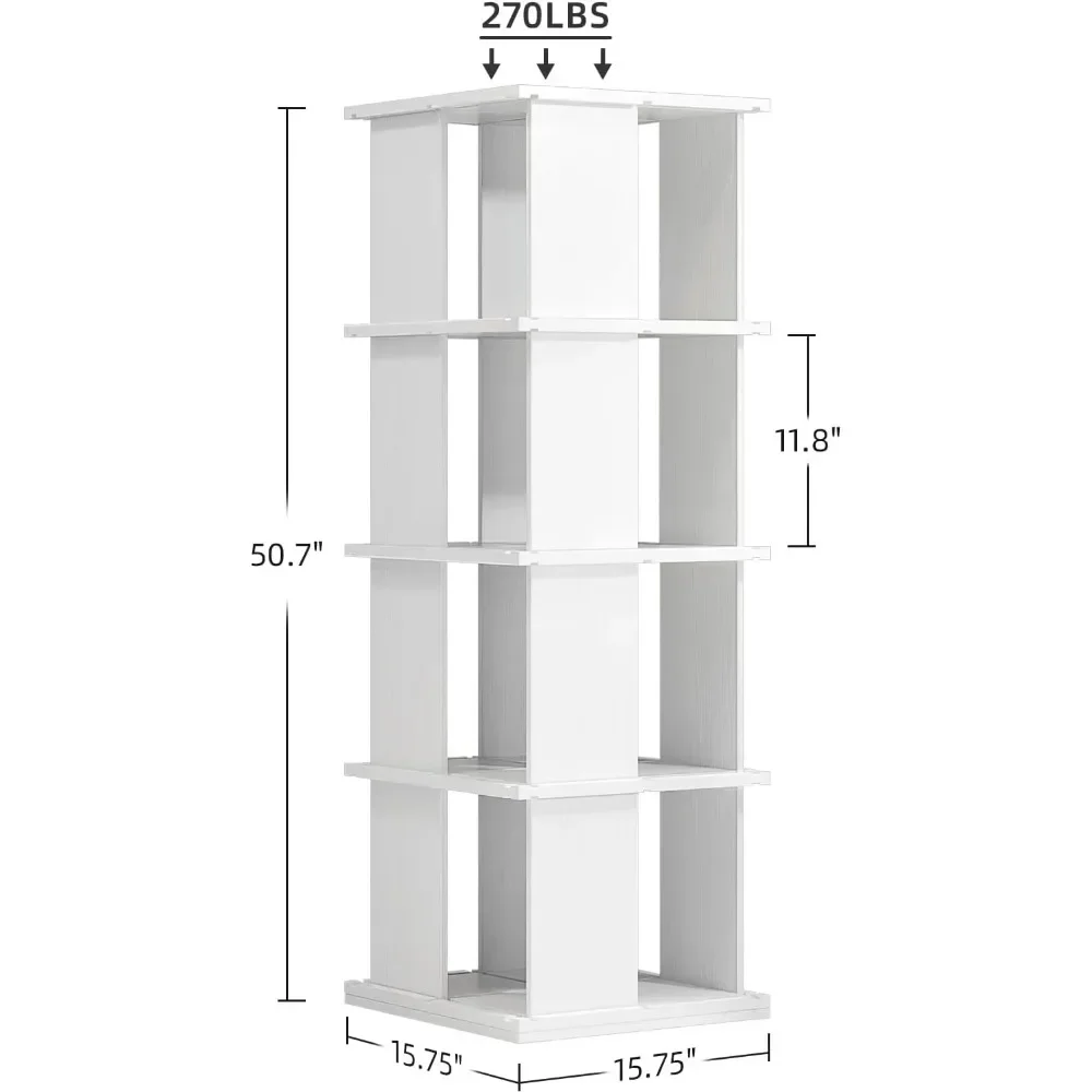 Estante giratória, 4 camadas 360 °   Torre de prateleira para livros de madeira maciça, estante giratória empilhável para sala de estar, sala de estudo, branca