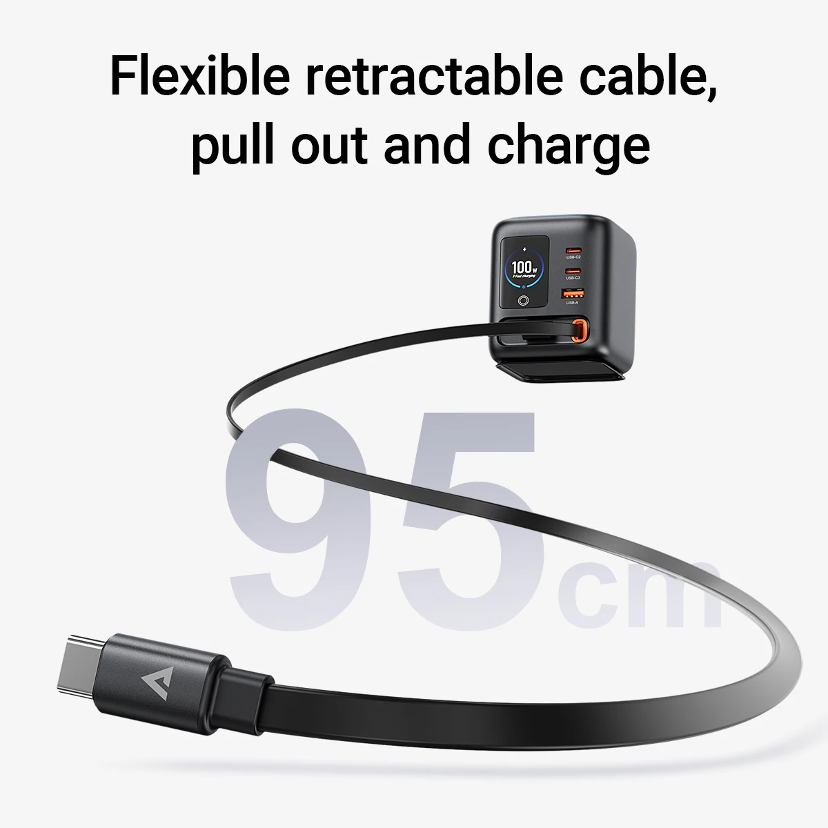 Szybka ładowarka ACEFAST 100W GaN z inteligentnym wyświetlaczem TFT, stacja ładująca na biurko z wysuwanym kablem USB C do iPhone 17 — zdjęcie produktu 5