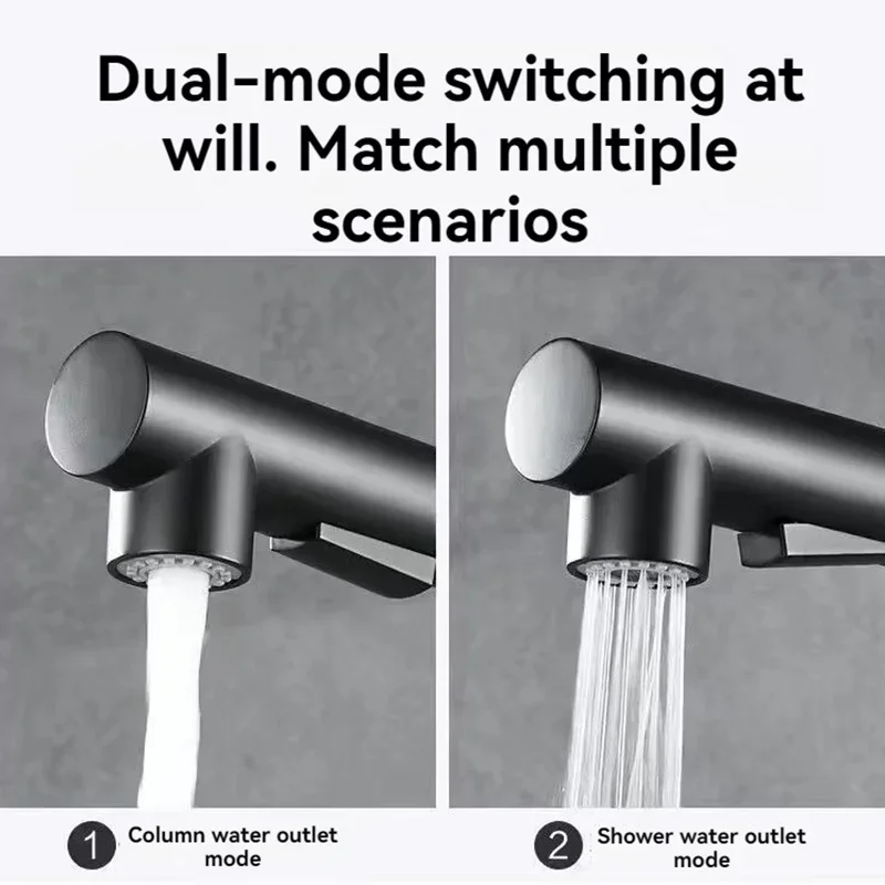 Black Pull Out Kitchen Sink Faucet Flexible 2 Modes Stream & Sprayer Nozzle Faucets Stainless Steel Hot Cold Wate Mixer Tap Deck image 4