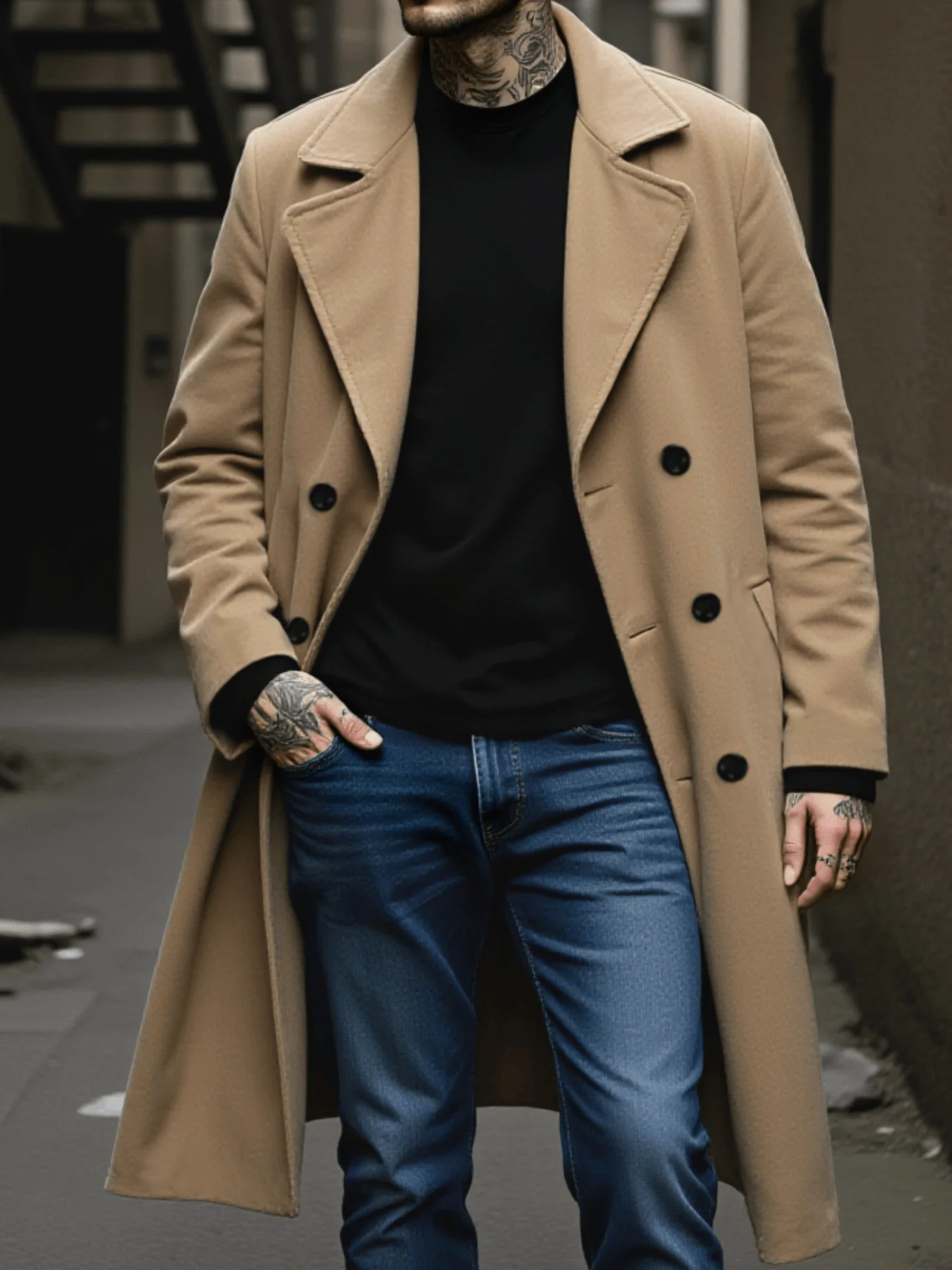 

New Autumn/Winter Thickened Double-Breasted Wool Blend Jacket Plush Lined Windproof Business Casual Urban Commute Warmth