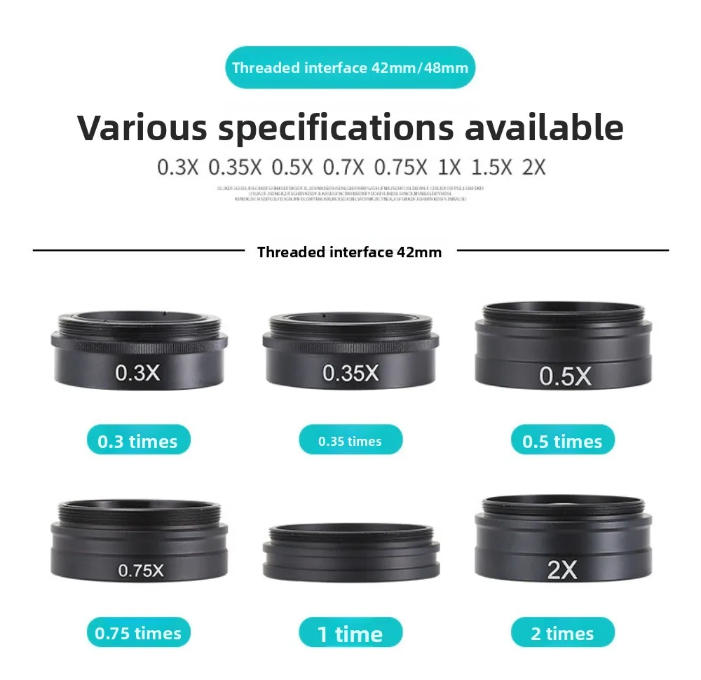 M42 Stereo Industrial Microscope Auxiliary Barlow Objectives 0.35X 0.5X 0.75X 1X 1.5X 2X Protective Extender Reduce Lens