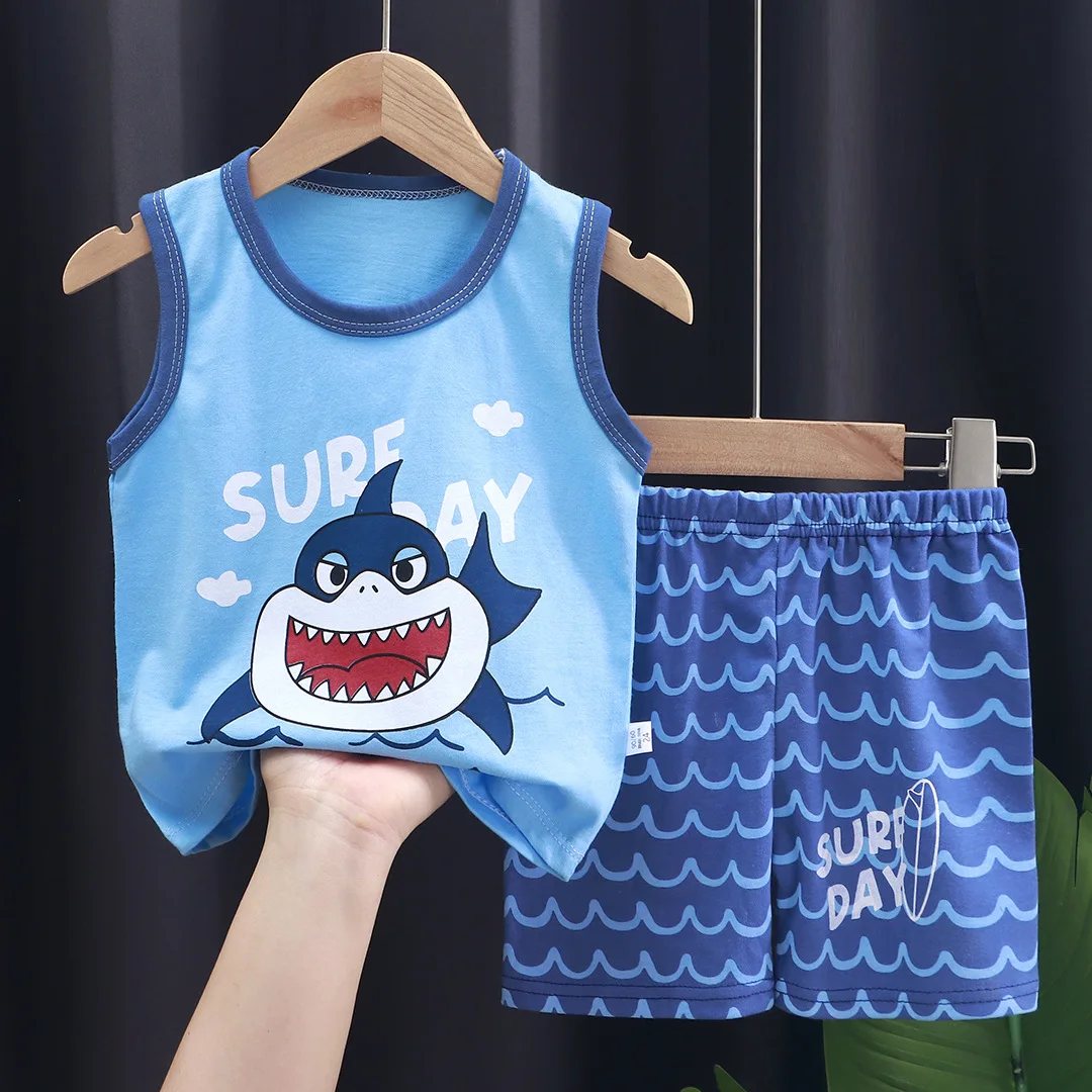 2-teiliges Set Sommer Reine Baumwolle Strand Schwimmweste Jungen Mädchen Shorts Weste Set Kinder Weste Shorts Set Kinderkleidung Reine Baumwolle Set