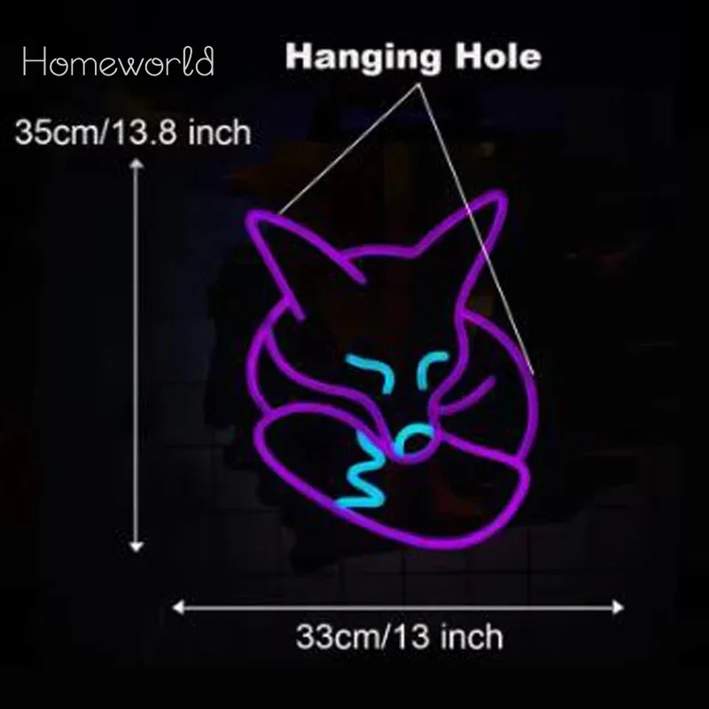 الثعلب النيون علامات بار نادي غرفة الألعاب الفن الجدار الديكور غرفة نوم حفلة عيد الميلاد ديكور لحفلة في سن المراهقة مصابيح LED الحيوان #2
