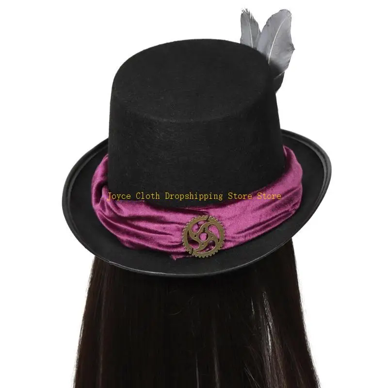 Gothics Steampunk Hoed met Versnellingen Mannen Vrouwen Cosplay Accessoire Unisex Platte Top Hoed 10CD