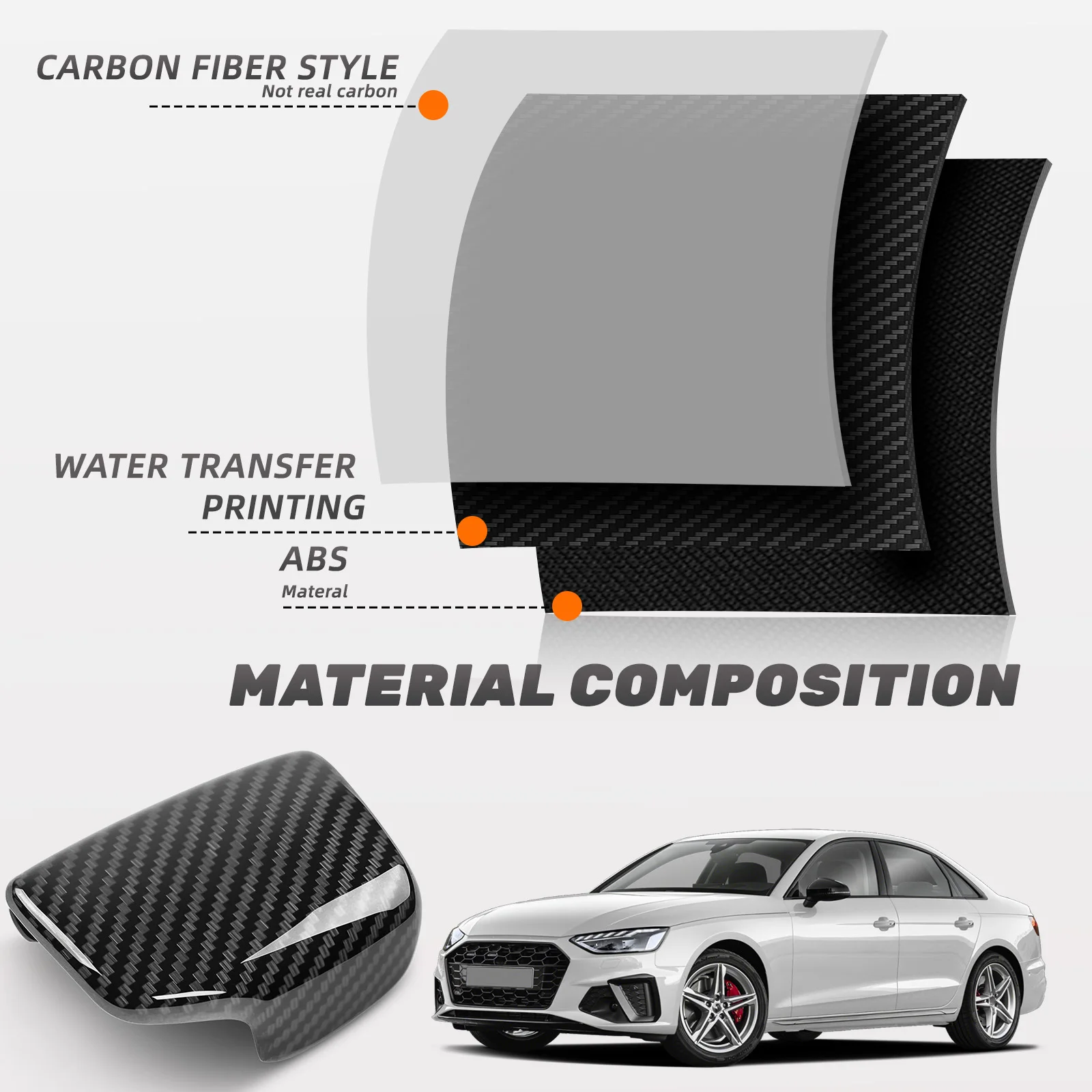 1pc Carbon Fiber Car Interior Gear Shift Knob Cover Trim for Audi A4 (B9) 2017-2020