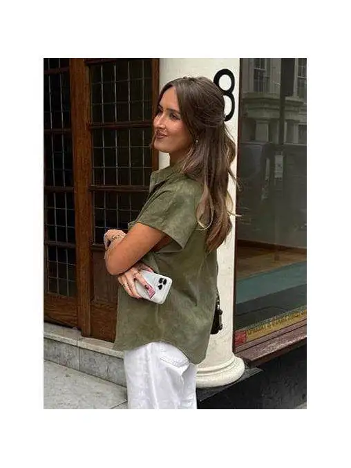 

Casual Loose Collared ort Sweed irt Faionable Top Commute Sle Knot Front Buttoned Mid-Length Warm Thin Autu...