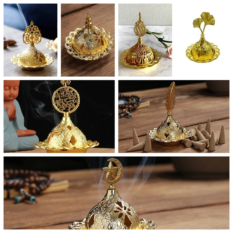 Incense Burner Hollow Golden Tower Oil Burner Arab Style Censer Holder For Home Hotel Incense Holder Yoga Ornaments Desk Decorat