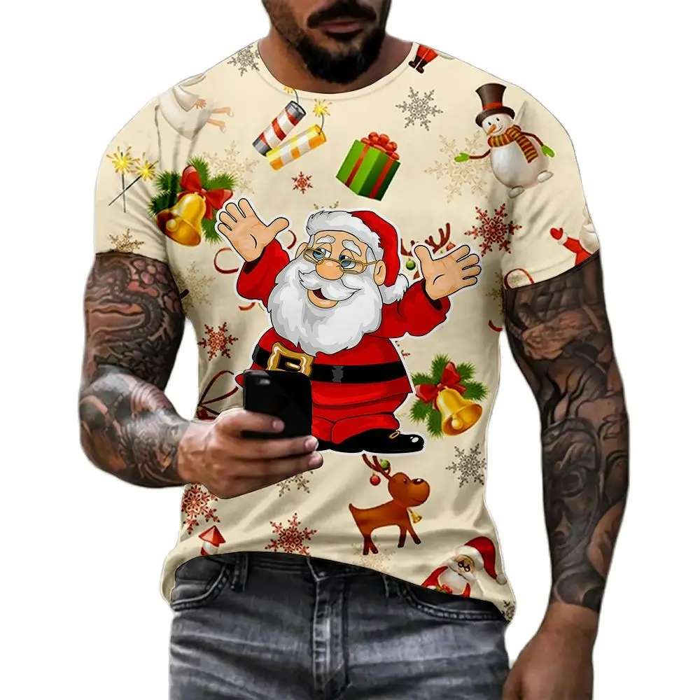 Santa Fun New Year Party 3D Printed Men And Women Holiday Fashion Clothing Hip Hop Snowman Short Sleeve Round Neck T-shirt Tops