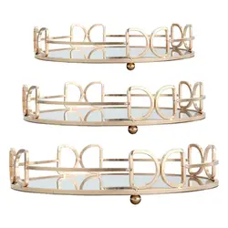 Decorative Glass Metal Tray Round Plate Mirror Decorative Cosmetics Tray Jewelry Perfume Organizer for All Occasions
