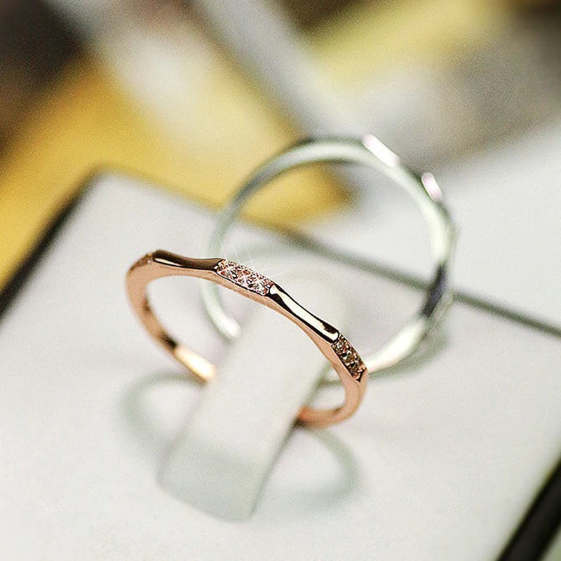 Huitan Exquisite Thin Rings with Cubic Zirconia for Women Daily Wear Fashion Versatile Female Accessory Gift Hot Trendy Jewelry
