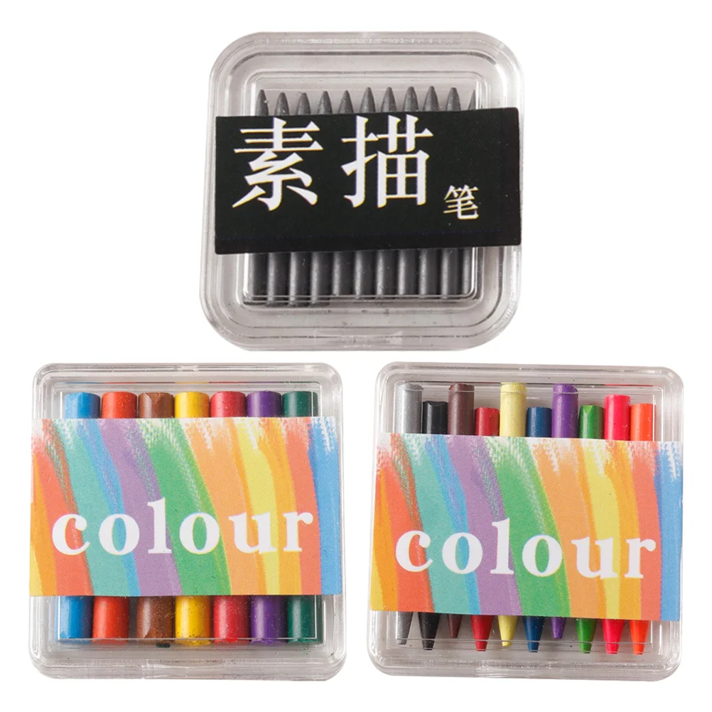 3 Boxes Washable Crayons Dollhouse Pens for Wax Color Sketch Acrylic*Crayon*Pencil Lead