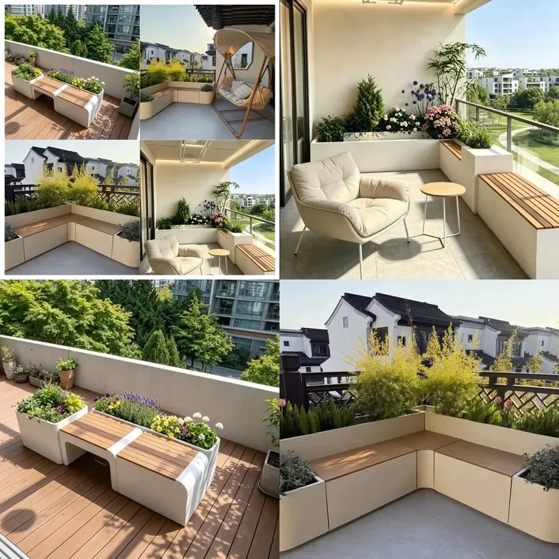 For Outdoor Stainless Steel Flower Box Seat Combination Planter Tree Pot Community Commercial Street Fence Garden Decor