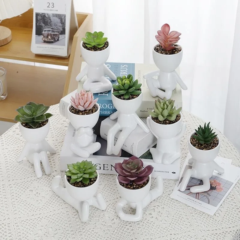Bohemian Style Resin Succulent Plant Flowerpot with Cute Character Design Perfect Gift for Home Decoration Plant Enthusiasts