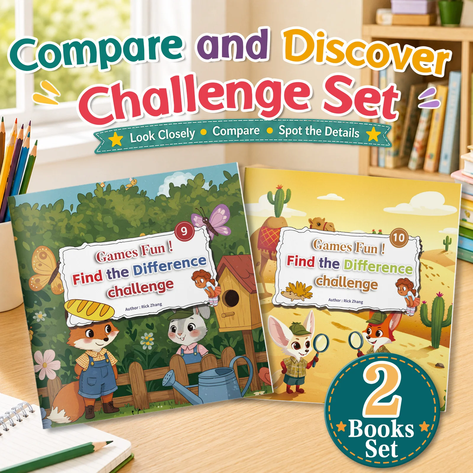 Find the Difference Puzzle Book Set for Kids: 2 Activity Books for Visual Perception, Attention Training, Compare and Solve