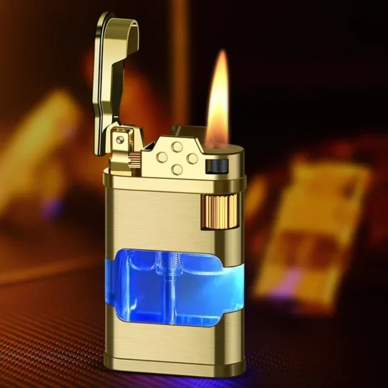 Metal Transparent Windproof Butane Gas Torch Lighter Classic Grinding Wheel Ignition Turbo Jet Blue Flame Cigar Lighters Gadgets - view 6