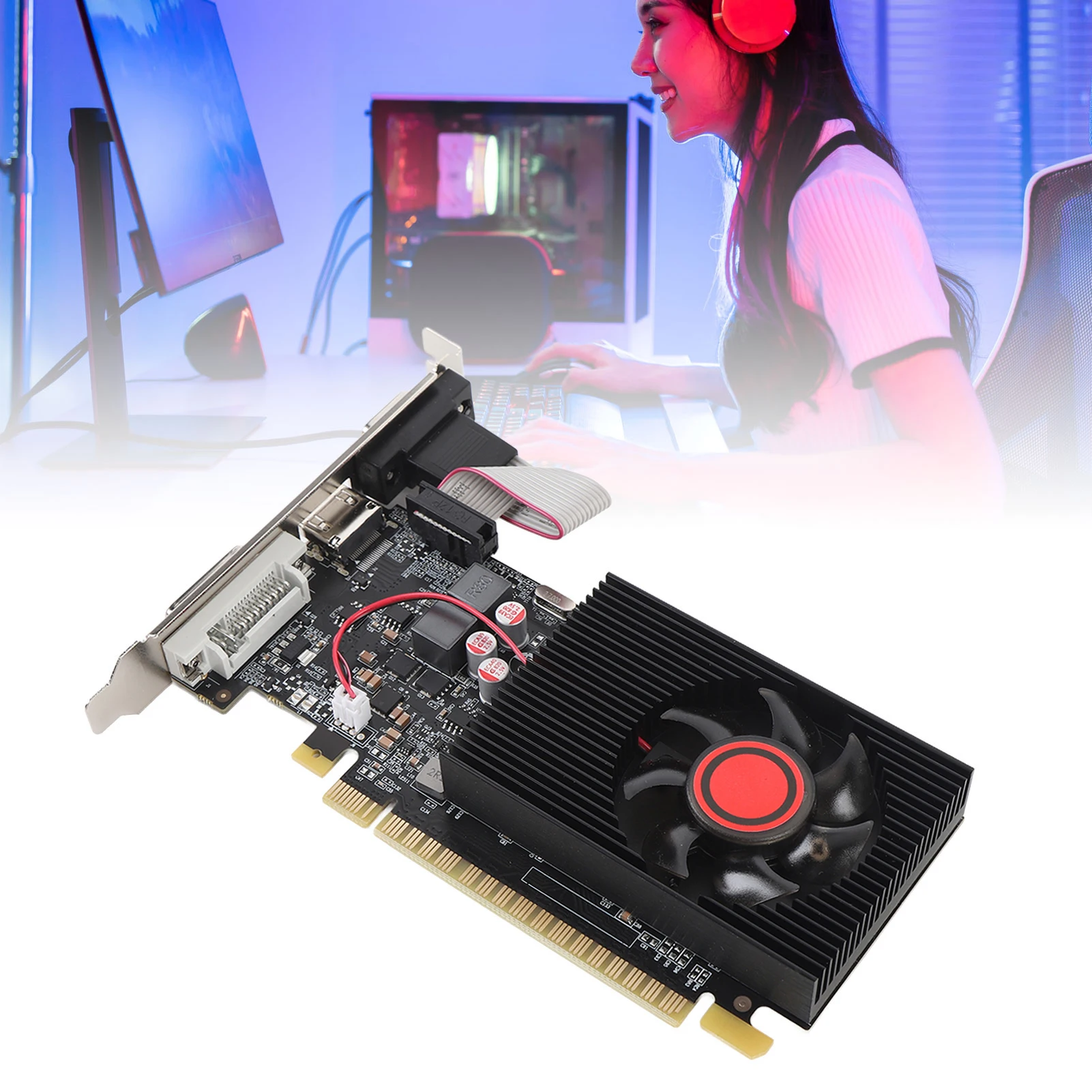 

Graphics Video Card Quiet Cooling Fan DVI VGA Desktop Graphics Card 64 Bit 500MHz 600MHz PCI Express 2.0 16X for Working