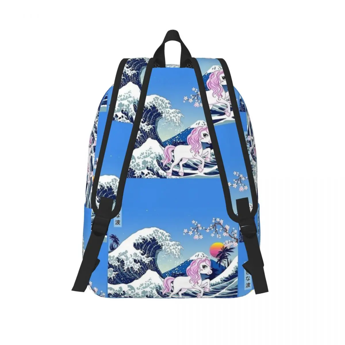 Unicórnio a grande onda kanagawa mochila para homens e mulheres, mochila para estudantes, arte japonesa, laptop, bolsa para computador, moda ao ar livre