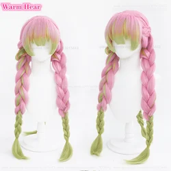 90cm Long Kanroji Mitsuri Cosplay Wig Green Pink Braids Cosplay Anime Wig Heat Resistant Hair Halloween Party Wigs + Wig Cap