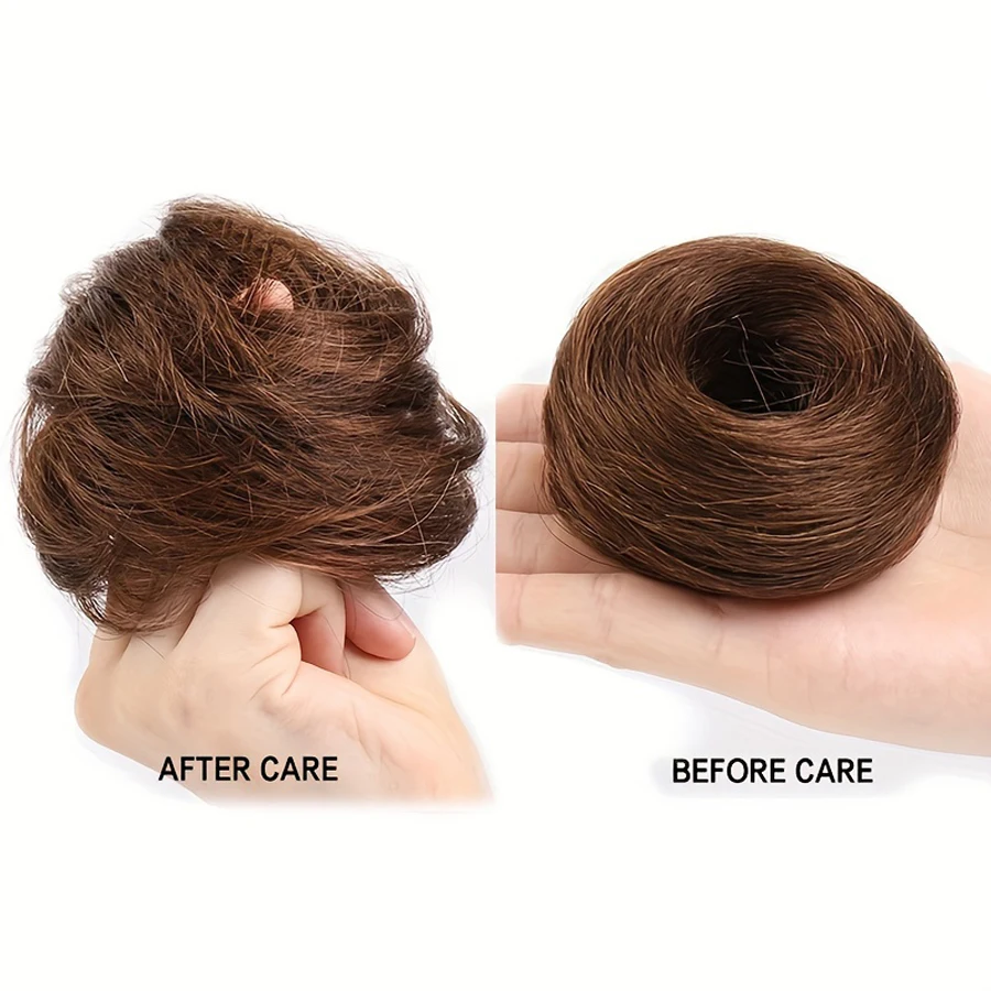 Ekstensi Sanggul rambut sintetis berantakan keriting, hiasan rambut elastis 55g rambut Updo donat Chignon untuk wanita