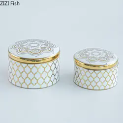 Gold Plated Pattern Storage Tank Tea Canister Minimalist Round Ceramic Storage Jar and Lids Candy Pots Porcelain Jewelry Box