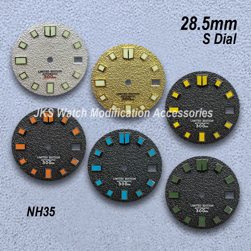 28.5mm Matte Diving S Dial Fit NH35/NH36/4R/7S Automatic Movement Green/No Luminous High-Quality Watch Modification Accessories