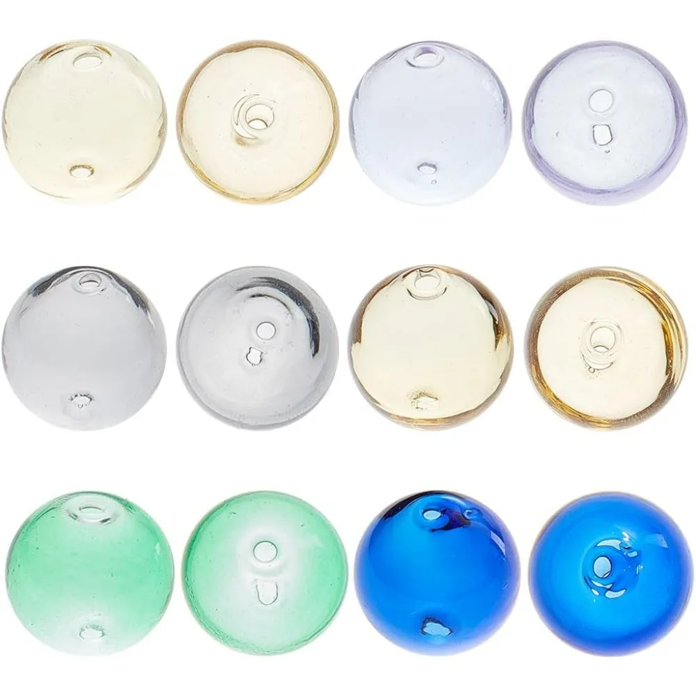 12 Pcs Hollow Glass Beads 6 Colors Round Transparent Glass Beads Loose Spacer Bead 14mm Smooth Beads for Necklace Bracelet