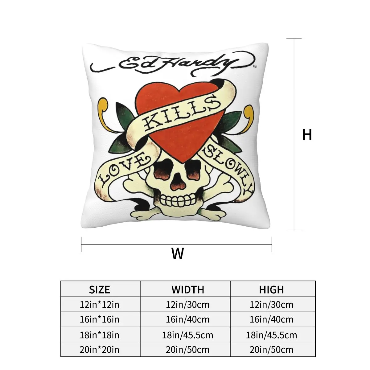 Ed Hardy Love Kills Slowly Square Pillowcase Cushion Cover Pillow Case Throw Pillow Cover for Home Bedroom Car