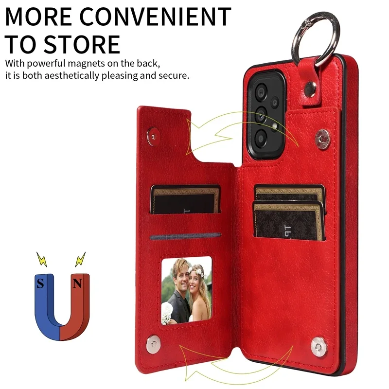 Wallet Anti Drop Lifting Ring Leather Cover For Samsung Galaxy A05s A13 A14 A15 A32 A34 A35 A52 A53 A54 A55 S24 Ultra S23 FE S22