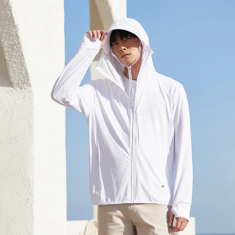 Ropa de protección solar de verano para hombres, ropa de piel UV, cómoda, transpirable, puede quitar el sombrero, ala de pesca