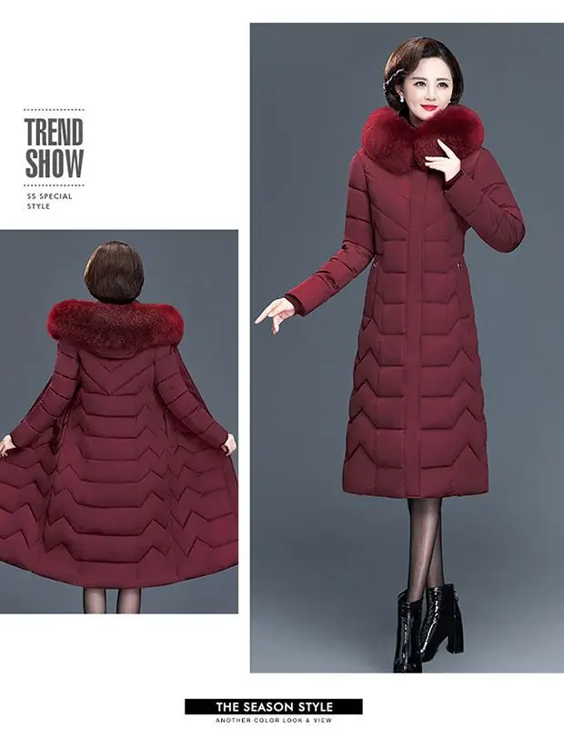 Middle Aged Mother Down Cotton Jacket 6XL Winter Oversized Thick Hooded Coat Windproof Rainproof Female Warm Long Parka Overcoat