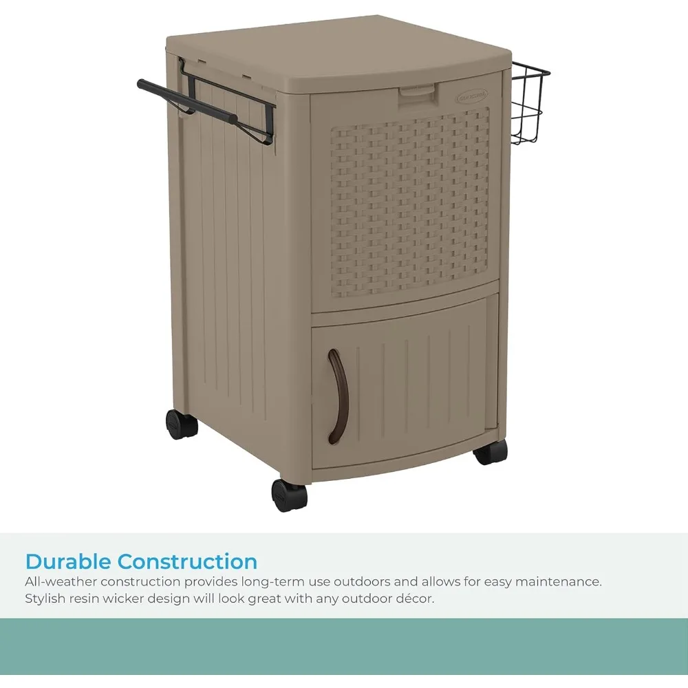 مبرد فناء خارجي بسعة 77 لتر من الراتنج مع عجلات، وغطاء مفصلي، وسلة تخزين مدمجة وخزانة - توصيل مجاني