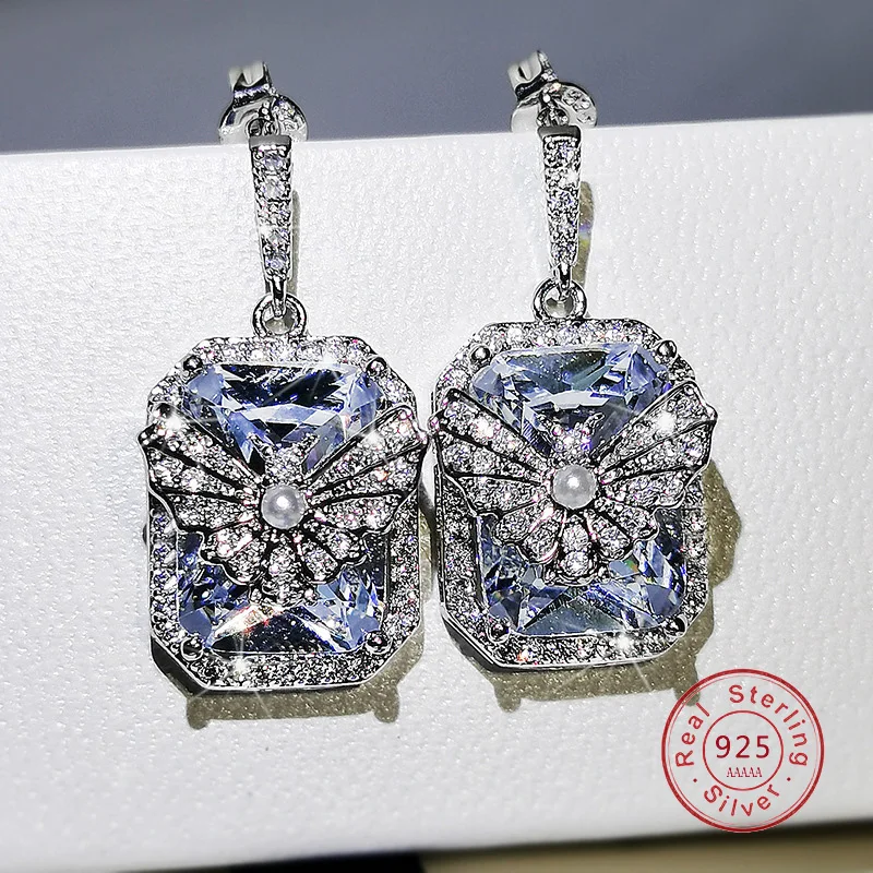 Real Natural Small Pearl Earrings for Women Punk Butterfly Imitated Diamonds 925 Silver Needle Freshwater Party Pearls Earring