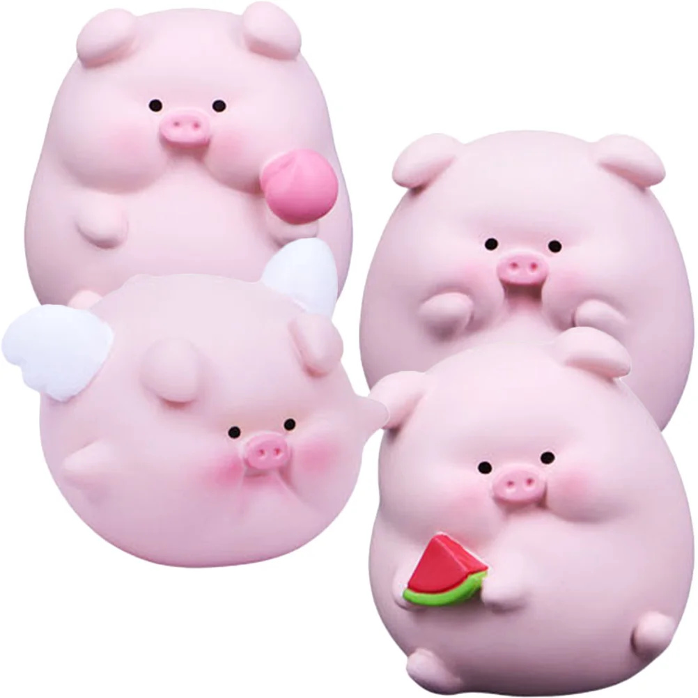 

4Pcs Cartoon Piggy Desktop Resin Decoration Office Table Miniature Small Pig Sculpture Adorable Animal Statues