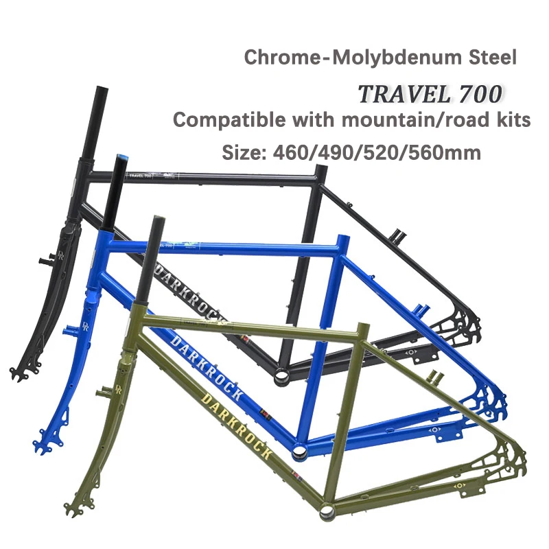 

Гравийная дорожная рама из хромомолибденовой стали, дорожная рама для горного велосипеда 700C, рама для дальнего путешествия, передняя вилка, максимальная шина 700 * 38C