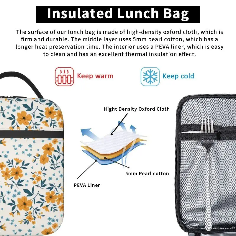 Small Daisy Flowers Isolated Thermal Bag, Lunch Bag, Armazenamento de alimentos e bebidas, Piquenique e Camping Bags, Caixa ao ar livre, Caixa de praia