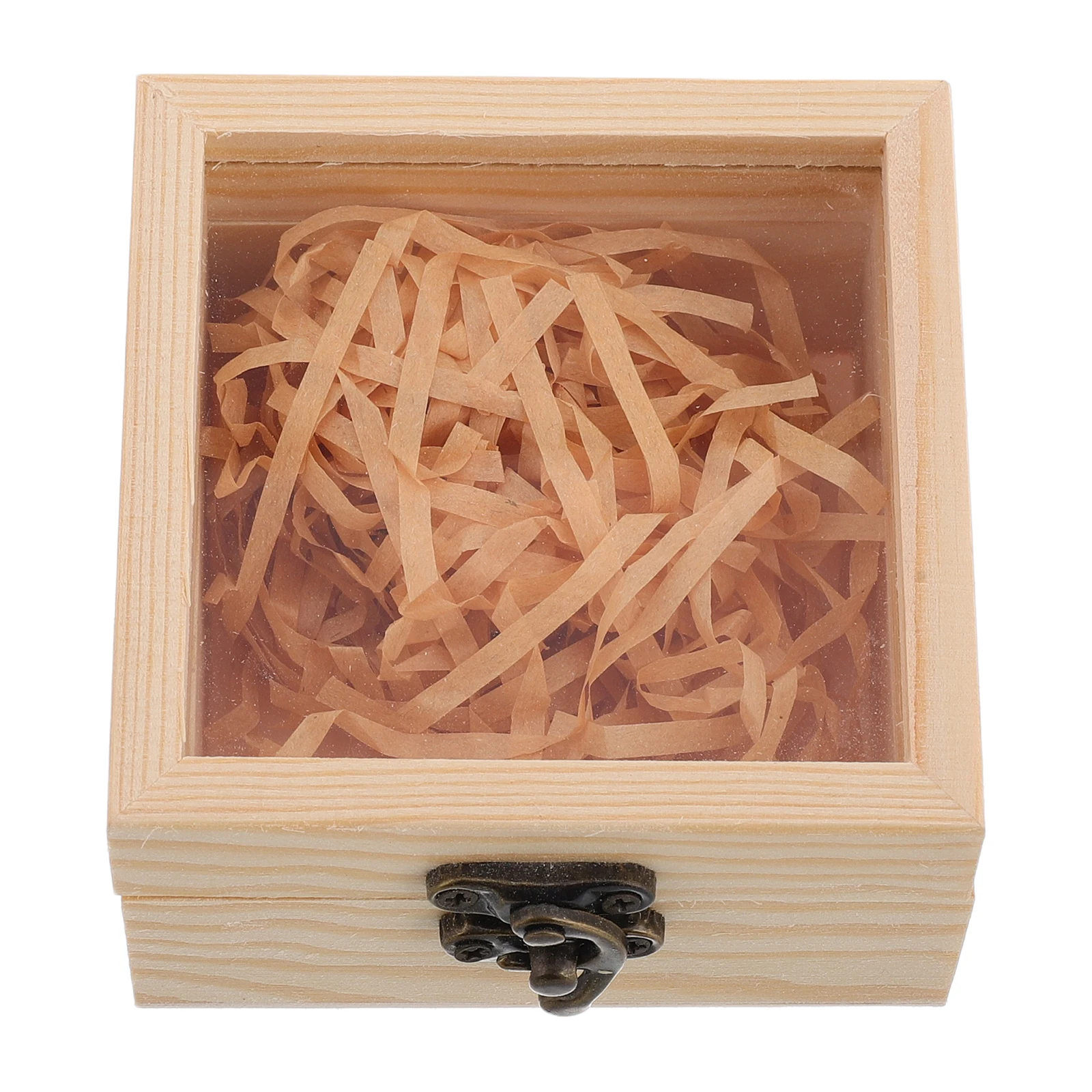 

Vintage Style Wooden Jewelry Box Raffia Packaging Transparent Glass Lid Storage Organizer Rings Bracelets Accessories Decor