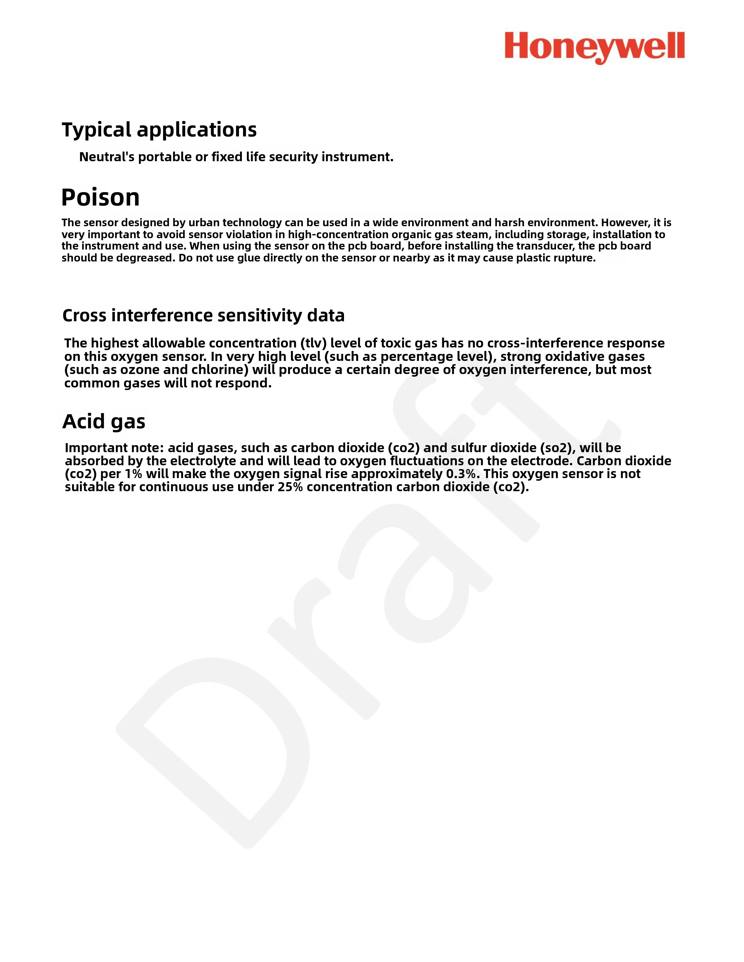 Sensor de calidad del aire O2 de repuesto del sensor Honeywell CCE-4O2-CNE para detectores de gas