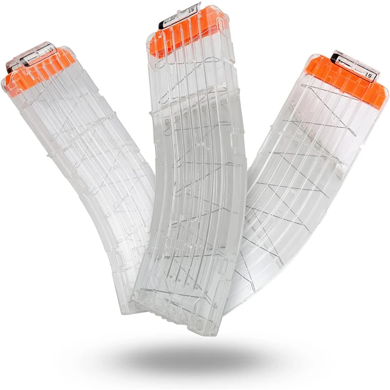 FRENSIT-Clips curvos de plátano de 15 dardos, 3 uds., compatibles con revistas Nerf Elite, Clip de munición de dardo suave de recarga rápida para pistolas de juguete Nerf