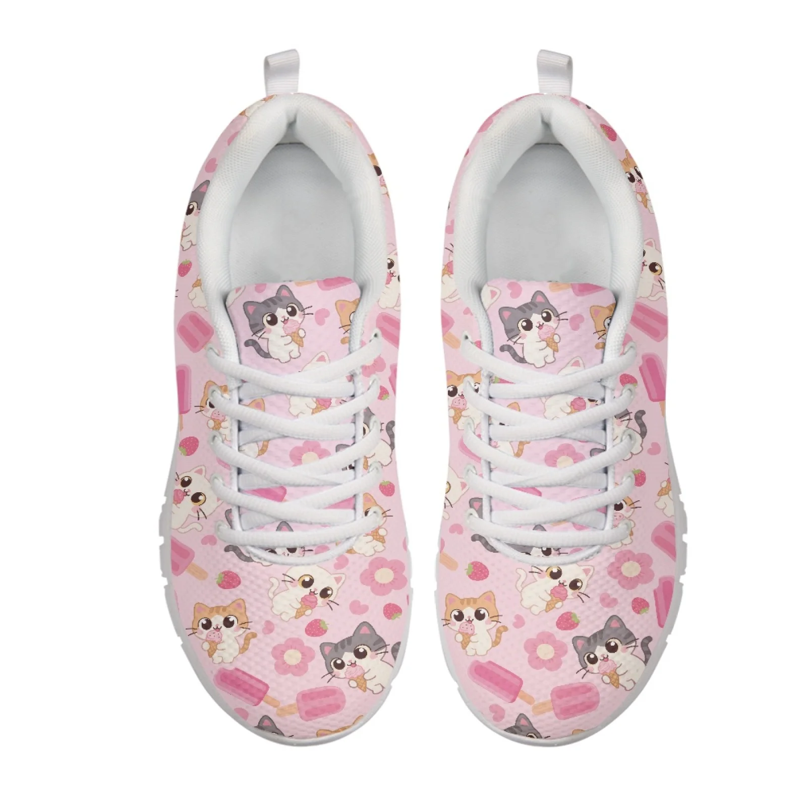 Coloranimal Cat Ice Cream Pattern 2026 Collection Running Shoes Athletic Walking Sneakers Lace Up Athletic Shoes for Ladies